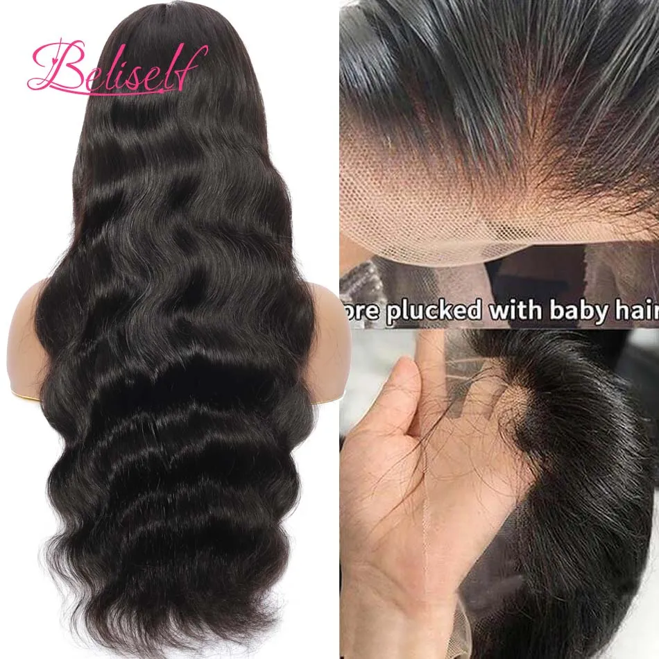 Beliself-Peluca de cabello humano ondulado para mujer, postizo de encaje Frontal 13x6, pelo brasileño 5x5 HD con cierre, 13x4