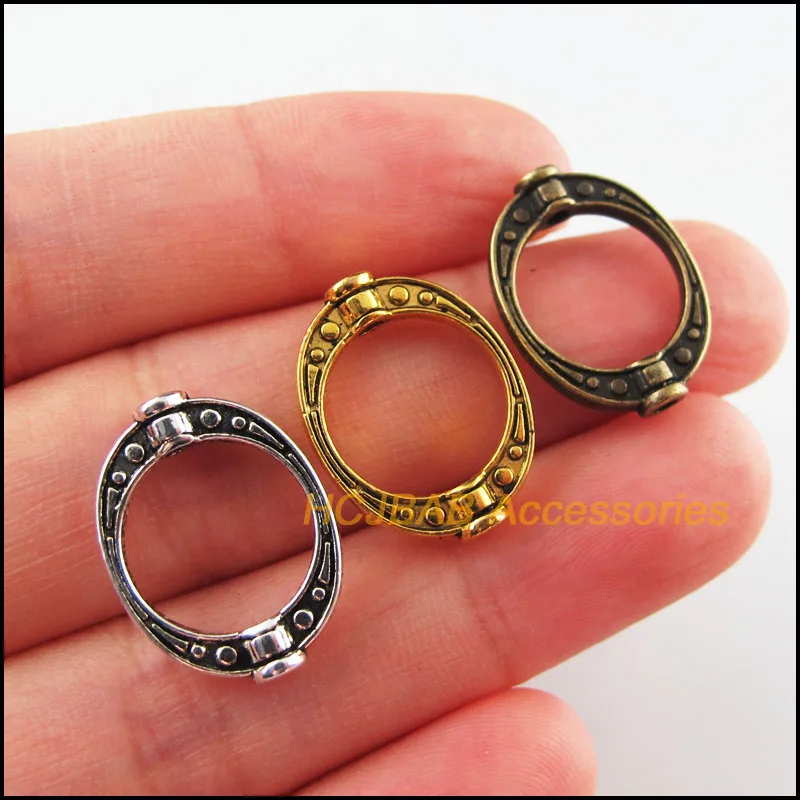 30Pcs Retro Tibetan Silver Antiqued Gold Bronze Tone Oval Frame Spacer Beads Charms 14.5x19.5mm