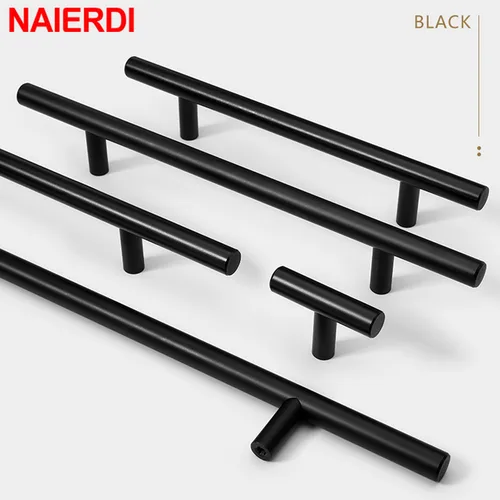 Imagen 2 del producto Manijas de armario rectas de acero inoxidable NAIERDI tiradores de puerta de cocina de Oro Negro cepillado
