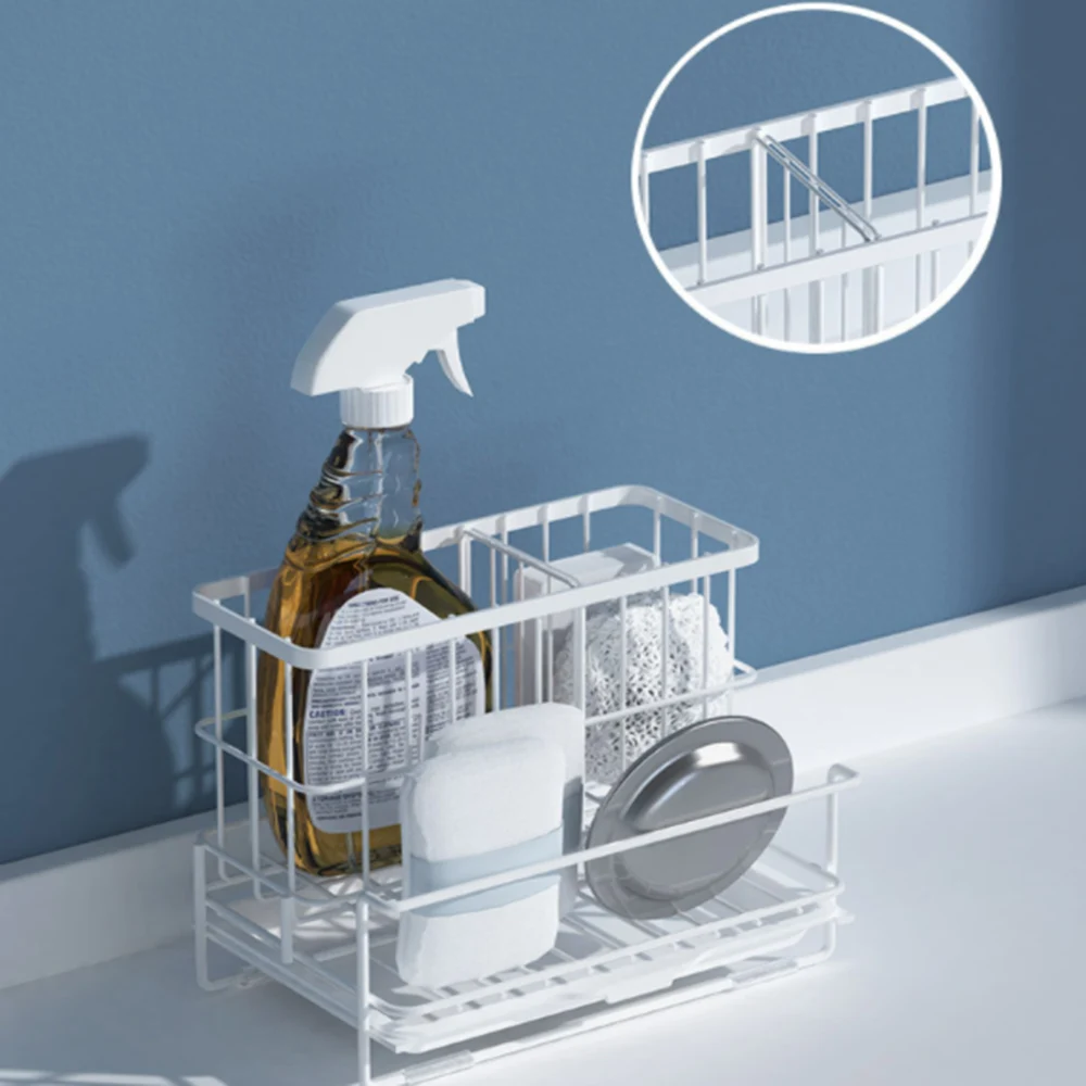 

Multifunctional storage basket Sink Caddy Organizer Countertop Sponge Brush Soap Holder with Drain Pan for Kitchen