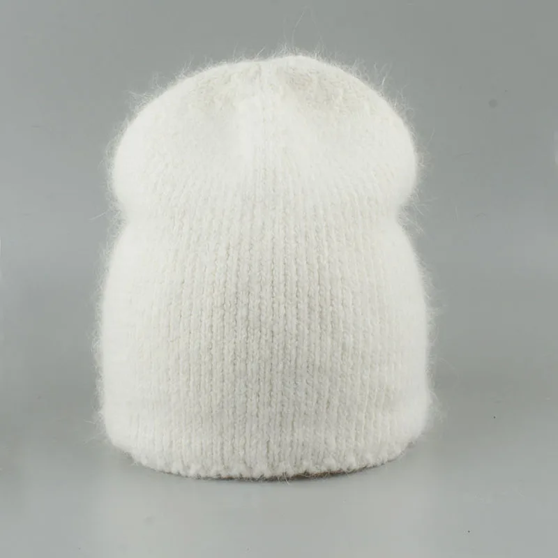 Autumn Winter Hat For Women 70% Rabbit Fur Winter Cap Fashion Warm Knitted Beanie Hats Women Solid Adult Cover Head Caps 3