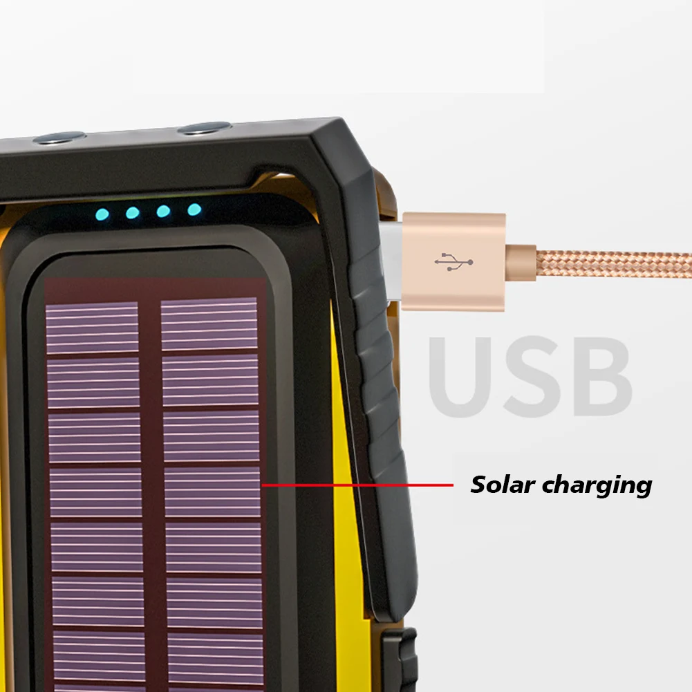 USB Rechargeable Solar Work LED Light COB Work Light Solar Power Portable Flashlight Waterproof Outdoor Camping Light With Hook