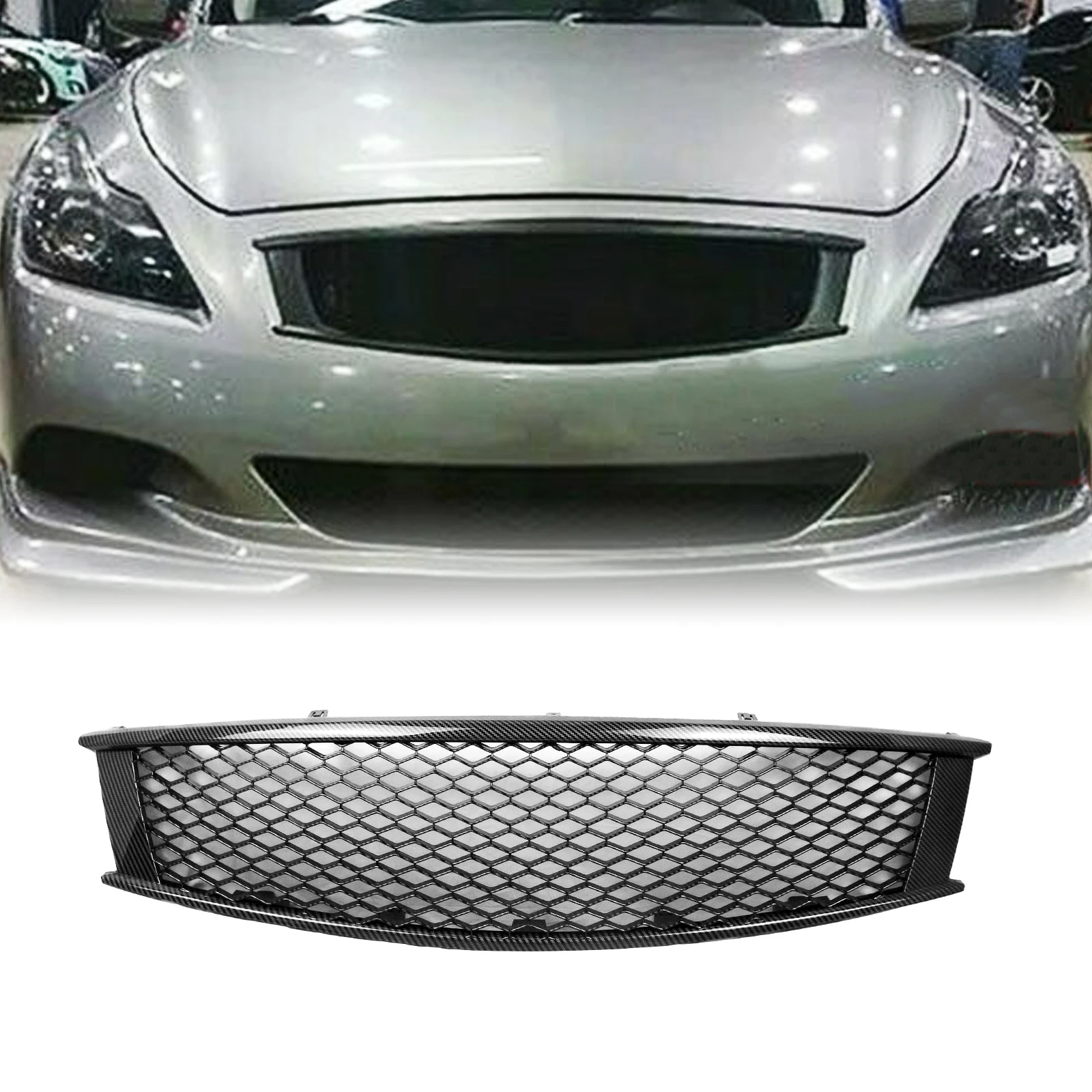 

Grill Front Grille For Infiniti G G37 Q60 Coupe 2 Door 2008-2013 Honeycomb Carbon Fiber Look/Gloss/Matte Black Bumper Hood Mesh