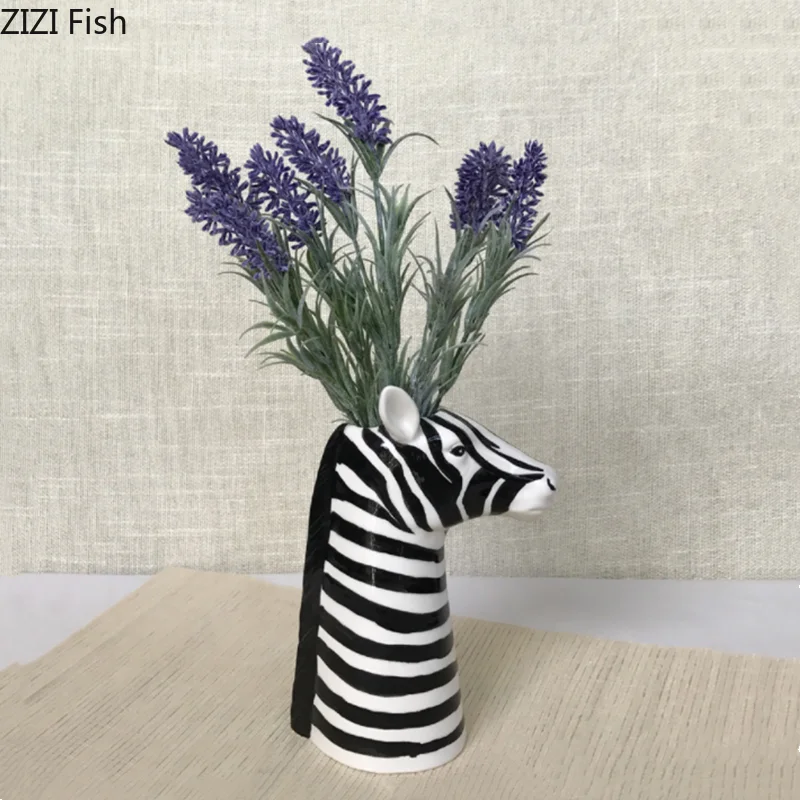 Kreatywny ceramiczny wazon czarno-biały Zebra imitacja zwierzęcia statua kompozycja kwiatowa koń rzemiosło ozdoby Home Decoration