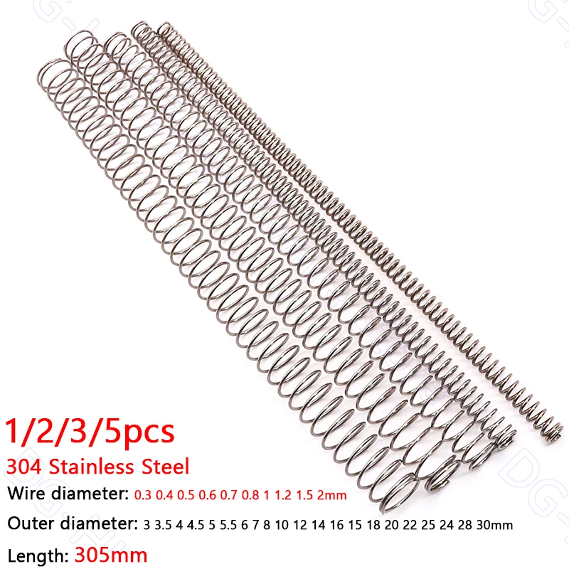 305mm Compression Spring 304 A2 Stainless Steel Pressure Spring Wire Dia 0.3 0.4 0.5 0.6 0.7 0.8 1 1.2 1.5 2 mm OD 3 - 30 mm