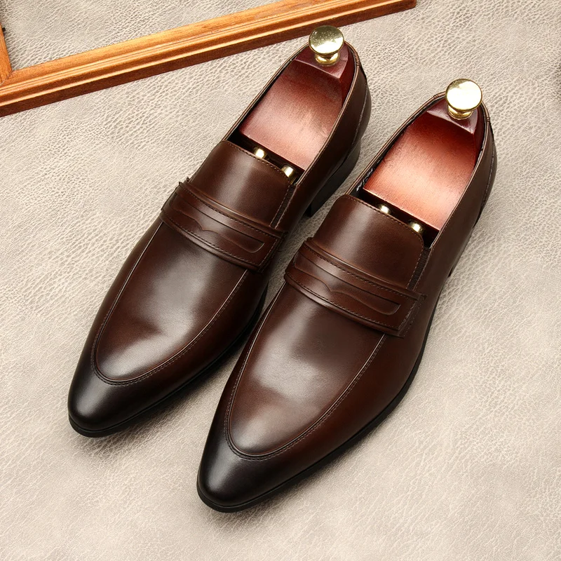 

Large Size EUR45 Black / Brown / Deep Brown Business Dress Shoes Genuine Leather Office Shoes Mens Social Shoes