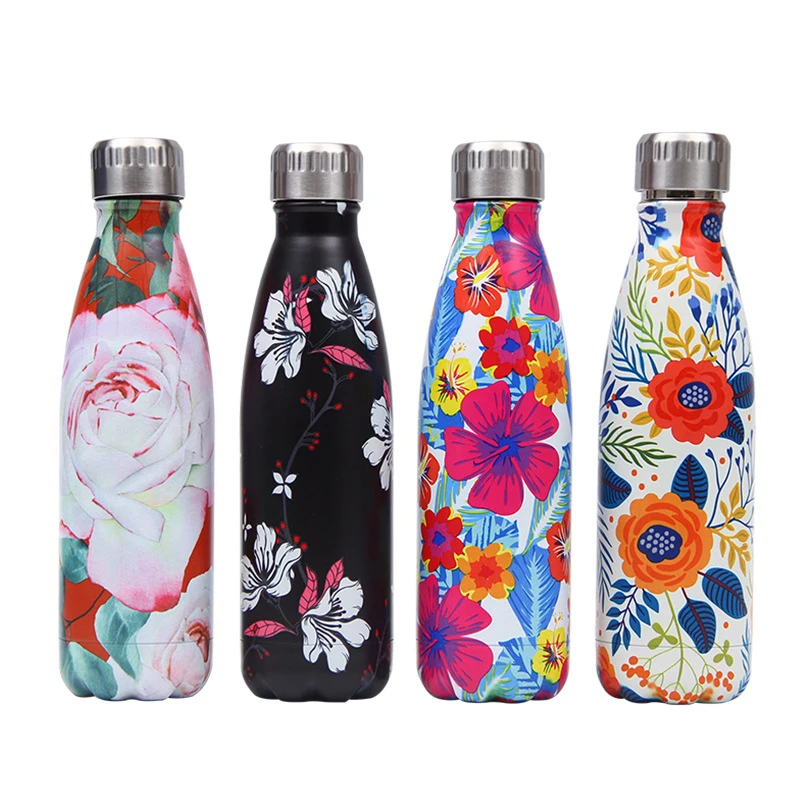 

203-222 Flowers Stainless Steel Vacuum Insulated Water Bottle Flask Thermal Sports Chilly 500Ml Double Wall Direct Drinking Cup