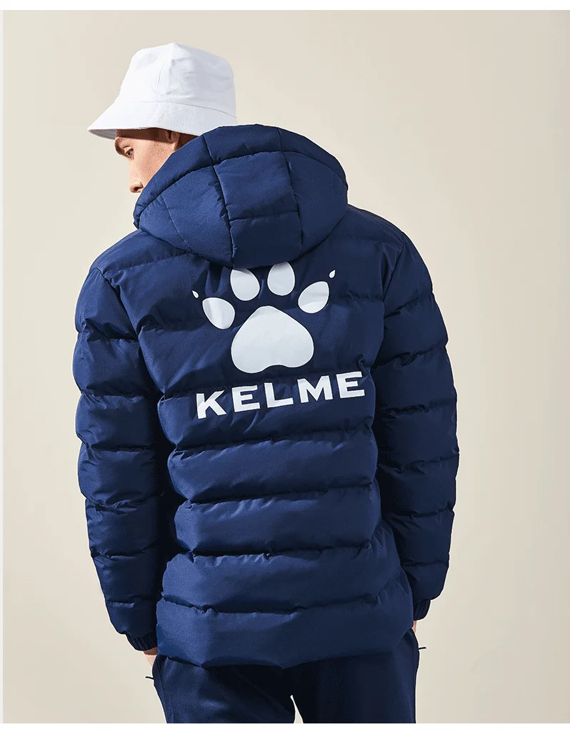 KELME зимняя мужская хлопковая куртка с капюшоном, короткое теплое пальто, тренировочная Спортивная командная форма, Женская Стеганая верхняя одежда