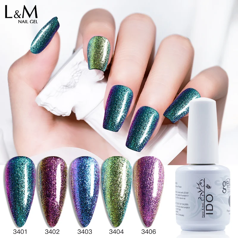 IDO Gel polish 3 Pcs Set Chameleon Gel 1 Produkte Bunte DIY Nagellack Glitter UV Basis & Top Gel professionelle Farbe Lack