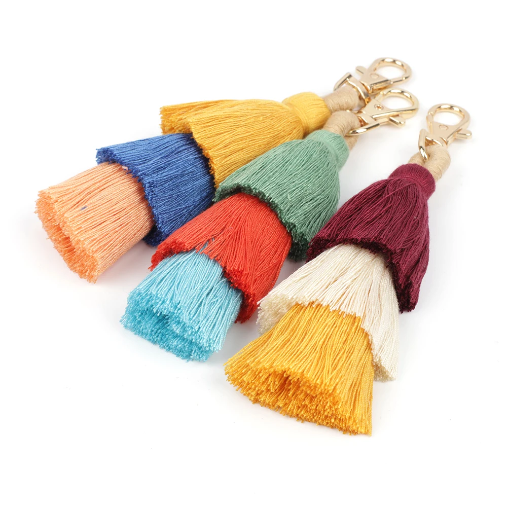 Handmade Tassel Bag Pendant Accessories Cotton Thread Charm Colorful Boho Key Chain for Women DIY Pendant Handbag