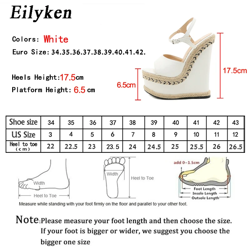 Eilyken Size 35-42 White Sandals For Women Summer Fashion Open Toe Ankle Buckle Strap Platform Wedge High Heels Dress Lady Shoes