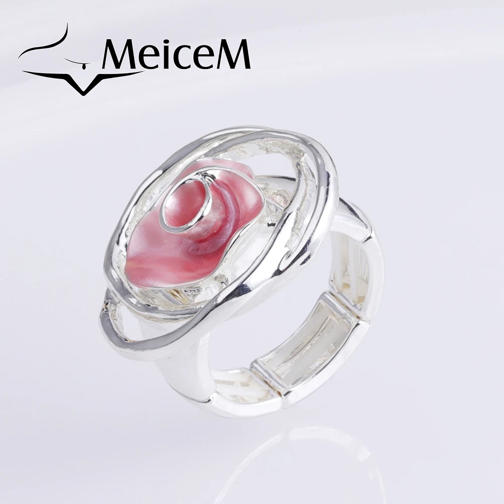 MeiceM Classic Rose Flower Shape Rings for Women Enamel Steel Anillo 2021 New Fashion Color Jewelry Women\'s Gift Wholesale Party