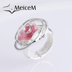 MeiceM Classic Rose Flower Shape Rings for Women Enamel Steel Anillo 2021 New Fashion Color Jewelry Women's Gift Wholesale Party