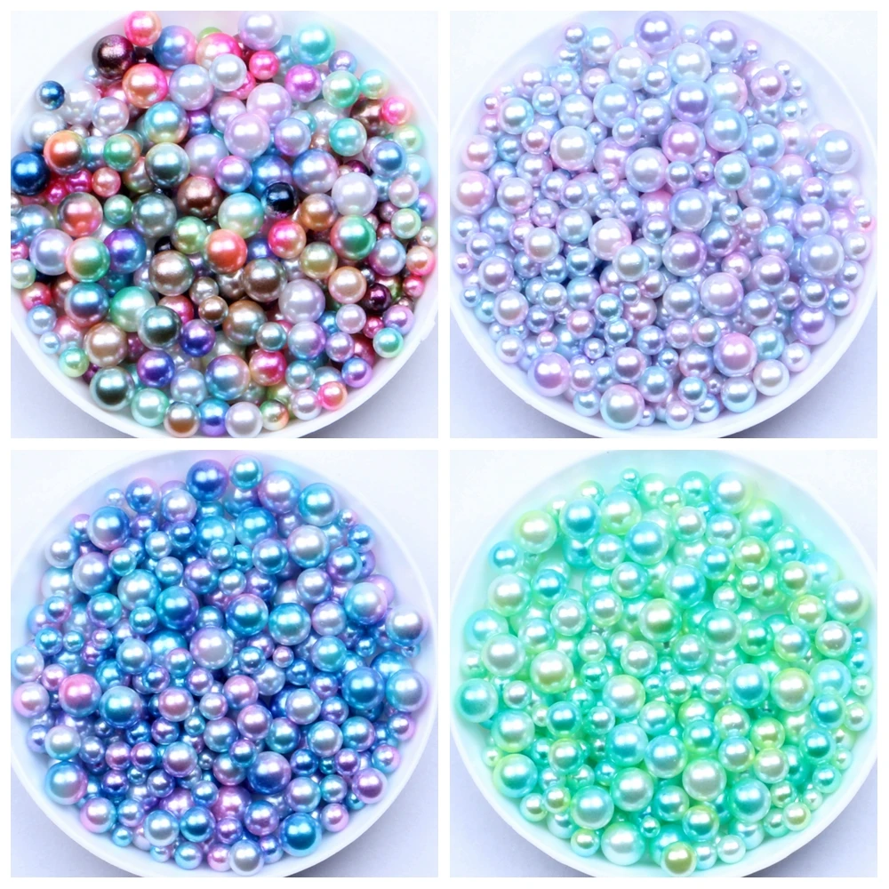 Mixed Sizes 3/4/5/6mm 500pcs No Hole Round Pearls Imitation Pearls RainBow Color Dresses DIY Jewelry Nail Art Decorations