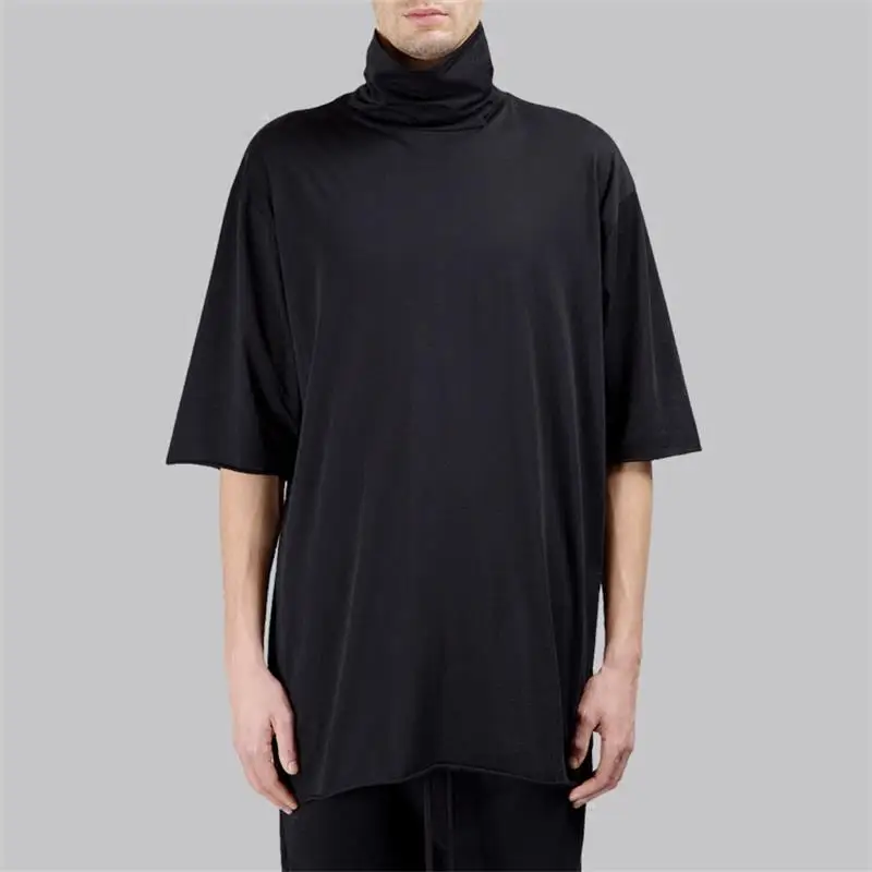 Men's new menswear high collar, rough edge, five-minute sleeves, loose, large size, short sleeves with short silhouette
