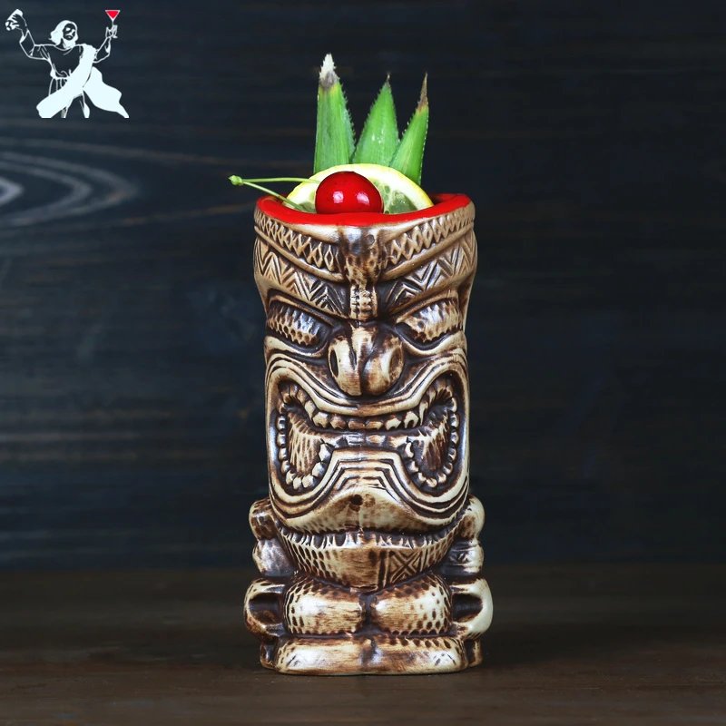 

320ml Hawaii Tiki Mugs Cocktail Cup Beer Beverage Mug Wine Mug Ceramic Easter Islander Tiki Mugs Bar Tools Barware