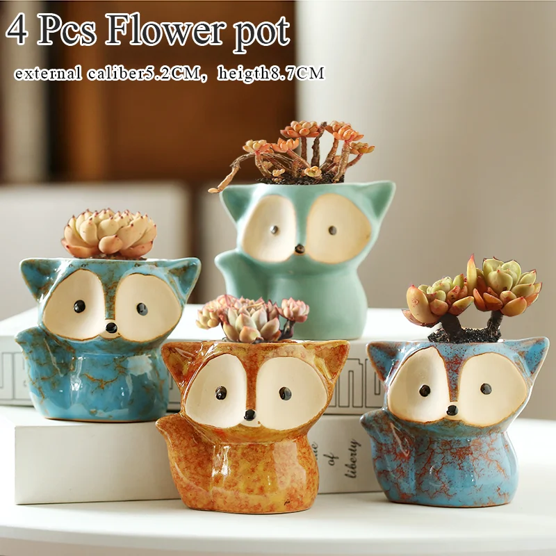 Flower Pots Cute Fox Animal Succulent Cactus Pot Plant Garden Ceramic Planter Pots Outdoor Garden Home