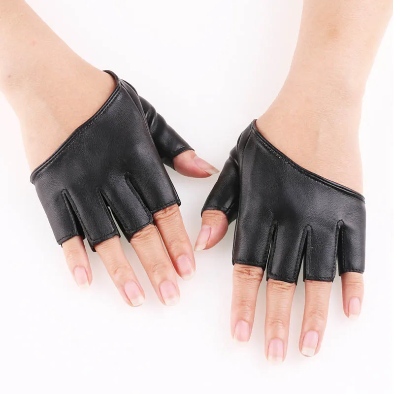 New Women Stage Performance Nightclub Queen Pole Dance Half Finger Leather Gloves Sexy Female Punk Hip Hop Personality