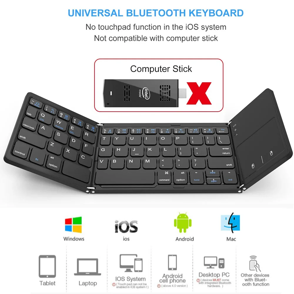 Складная мини-клавиатура YelWong, портативная сенсорная панель, Bluetooth 3,0, беспроводная клавиатура для Windows, Android, ios, планшетов, iPad, iPhone, Xiaomi