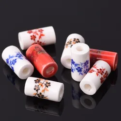 20pcs 11x6mm Cylinder Shape Flower Patterns Ceramic Porcelain Loose Crafts Beads lot for Jewelry Making DIY Findings