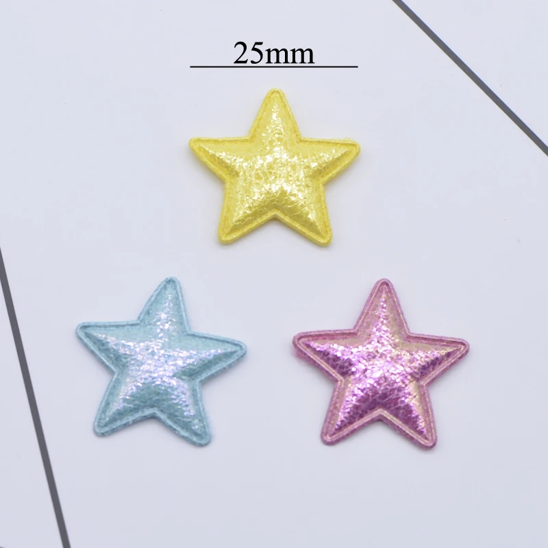 100Pcs 25mm Glitter Star Applique Padded Patches for Clothes Hat Crafts Sewing Supplies DIY Headwear Hair Clips Bow Decor N30