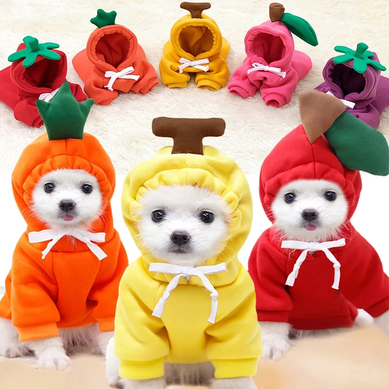 Warm Fleece Winter Cute Pet Dogs Clothes Apple Banana Carrot Fruit Cartoon Puppy Clothing for Small Medium Dogs Pet Cats Costume