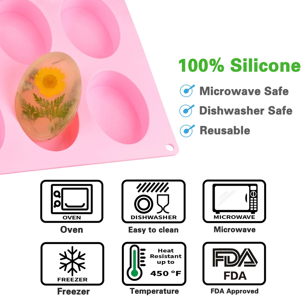 SILIKOLOVE 6Cavity Oval Silicone Mold for Soap Making Handmade Oval Soap Forms 3d Craft DIY Silicon Mold Resin
