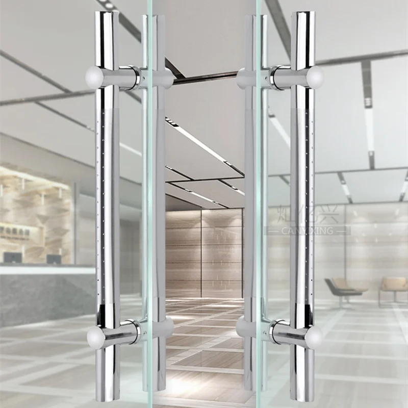 Hot H-shape Stainless steel Glass door handle Adjustable hole distance bathroom shower/wooden door handle Pull Brushed/Polishing