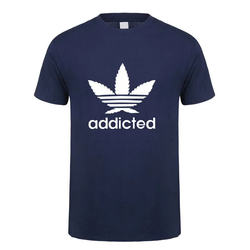 New Addicted White Leaf T Shirt Men Summer Fashion Short Sleeve Cotton Weed Day T Shirts O-neck Funny Mens T-shirt Tops OT-939