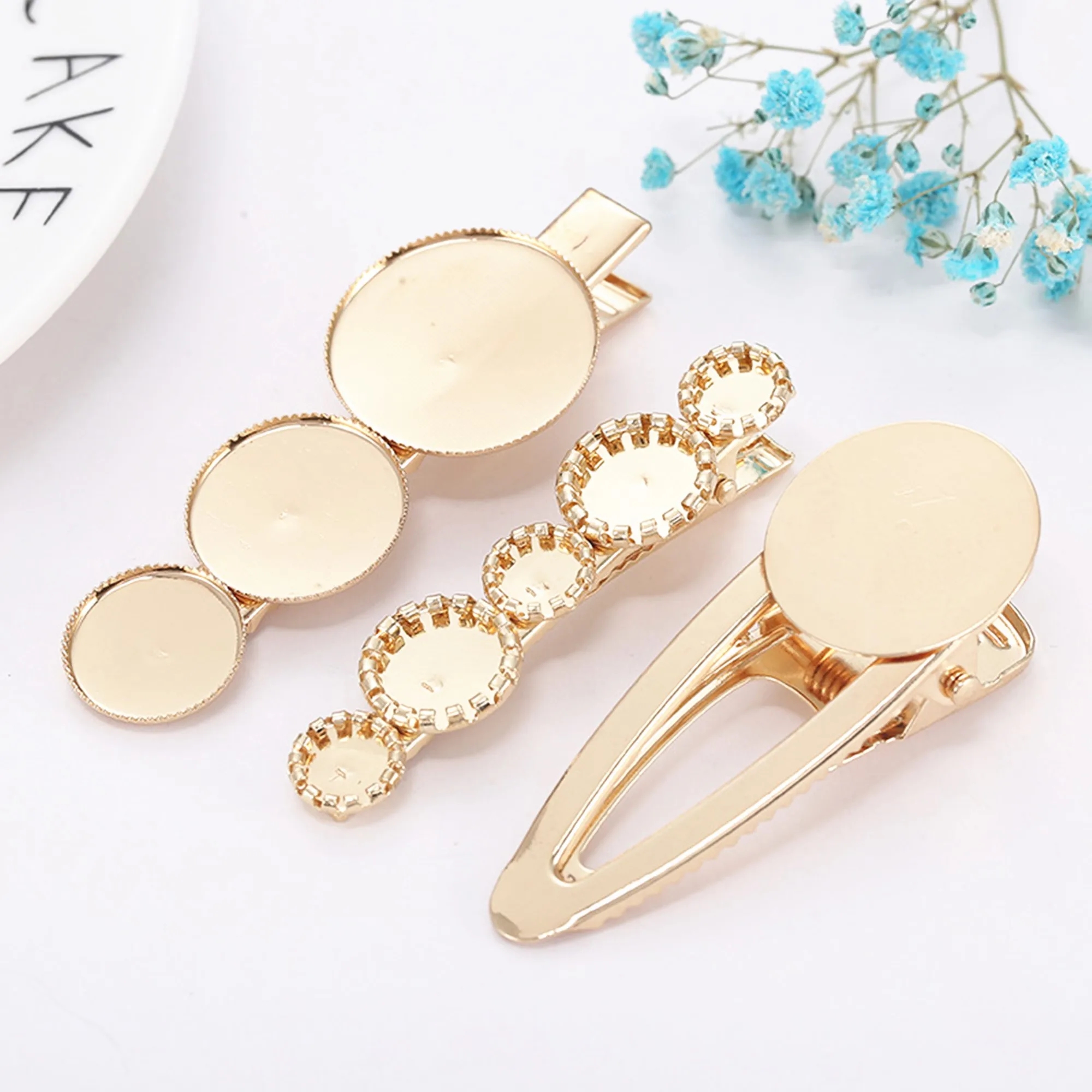 10pcs/lot thick gold-plated welding one-word clip side clip square clip color-preserving five-petal flower DIY hair accessories