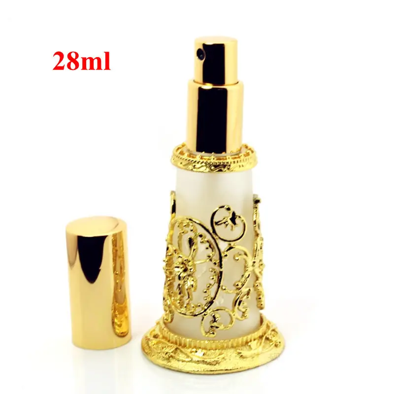 1PC 28ml Glass Essential Oil Bottle Engraving Metal Perfume Spray Bottle Container Arab Weeding Decoration Gift