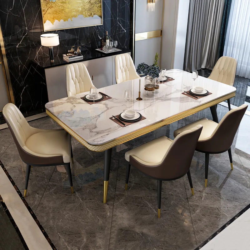 Italian Luxury Design Marble Top Dining Table Set 8 seater With Metal Legs