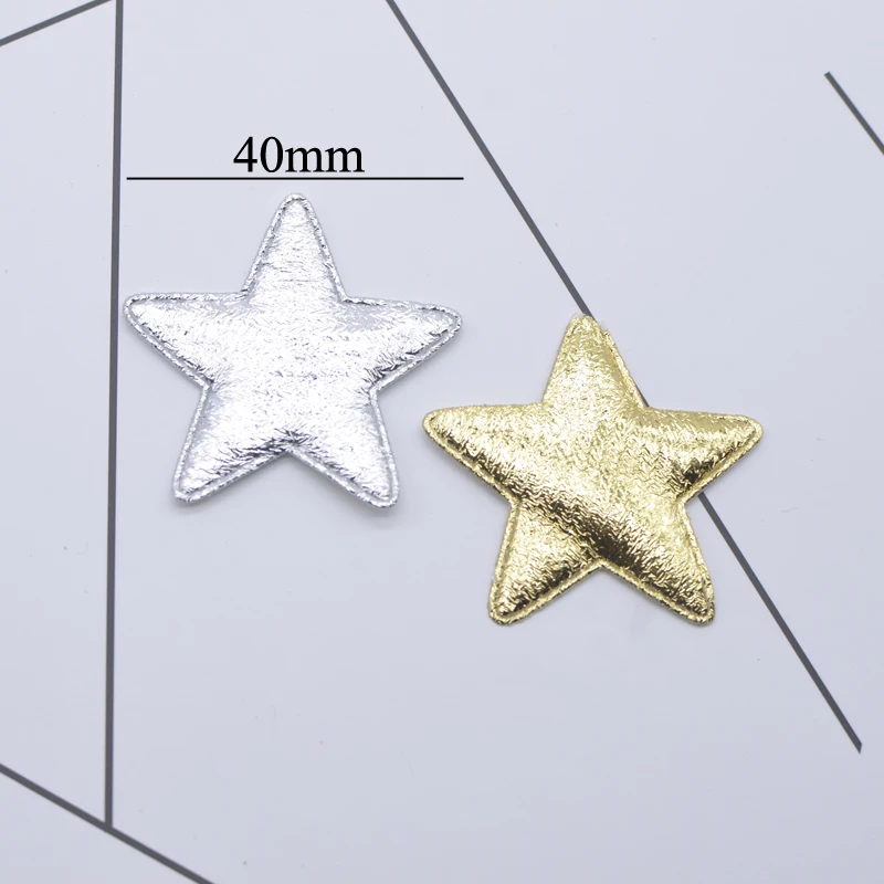 50 pz 40mm oro e argento panno stella applique toppe imbottite per vestiti artigianali fai da te forcina accessori per decorazioni di nozze N27