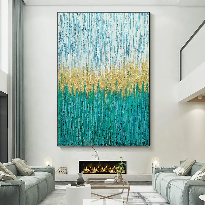 

Handmade Canvas Painting Nordic Abstract Decorative Painting Modern Minimalist Wall Art Painting Green Gold Painting