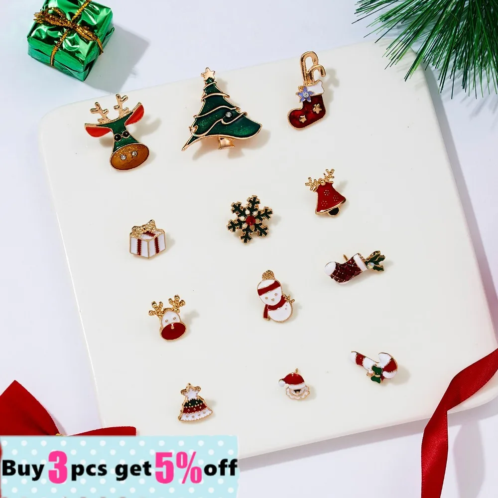 Juego de broches de Feliz Navidad para mujer, alfileres de esmalte de alce de árbol de Navidad, broche de joyería, regalo para amigo, venta al por mayor, 3 uds.