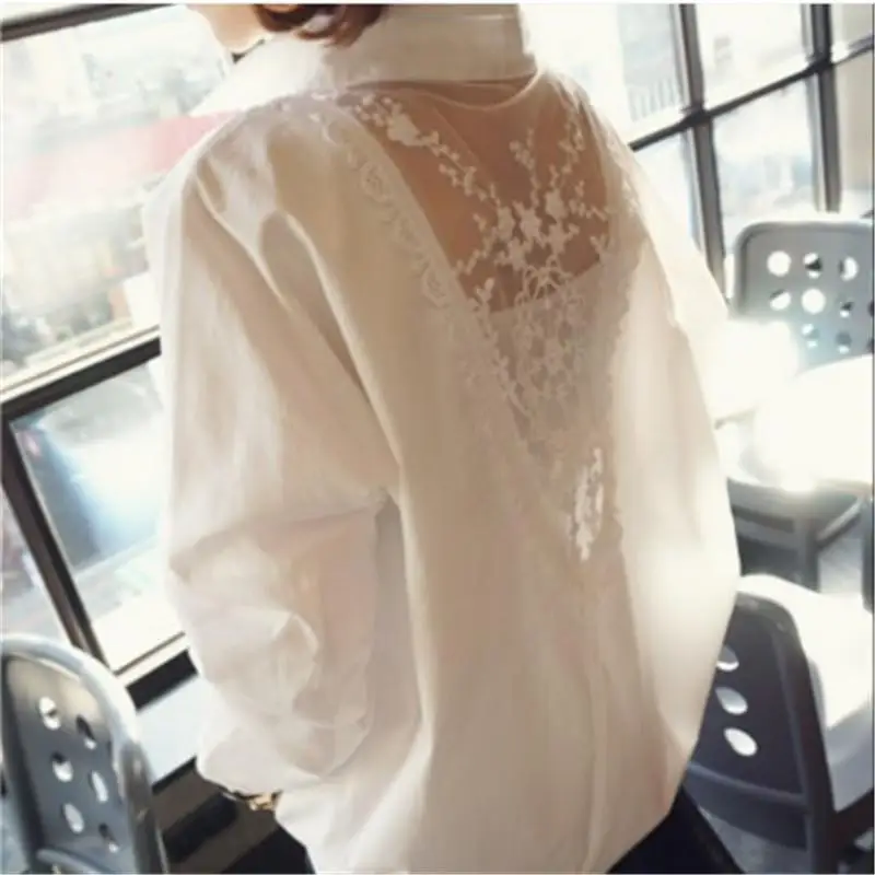 Blouse Women Shirt Women\'s Top Sexy Backless Lace Loose Large Size White Shirt Blusas Ropa De Mujer