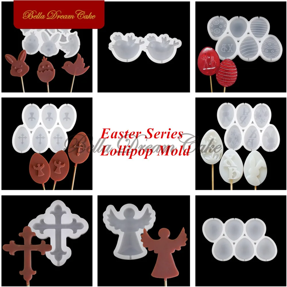 Easter Bunny/Eggs/Bird/Angel Design Lollipop Silicone Mold DIY Handmade Chocolate Candy Mould Cake Decorating Tools Bakeware