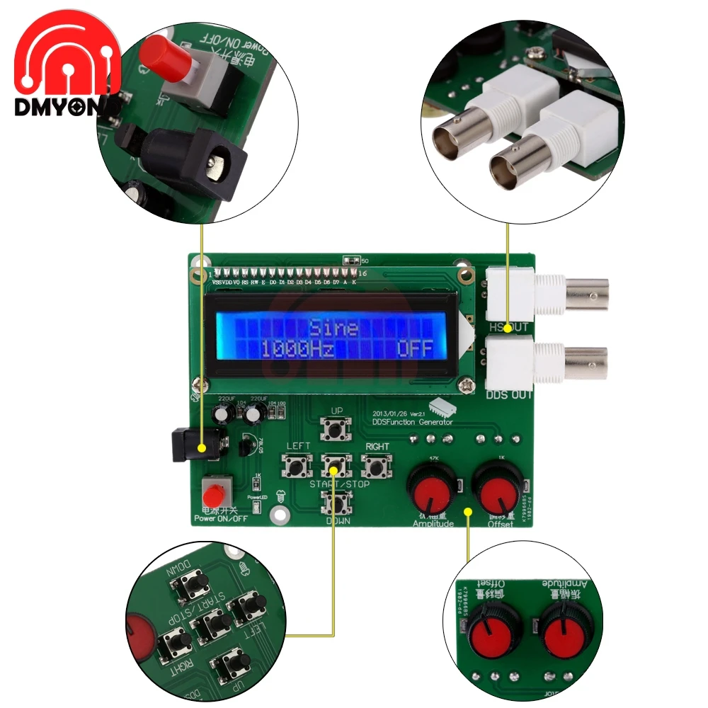 DC7-9V DDS Function Signal Generator Frequency Generator Module ECG Square Sawtooth Reverse Sawtooth Triangle Sine Wave Meter