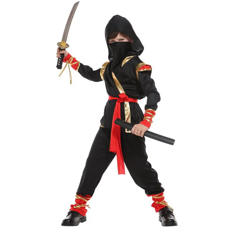 3-8Y Kids Child Red Black Hoody Ninja Costume for Boys Carnival Purim Halloween Fancy Dress Umorden