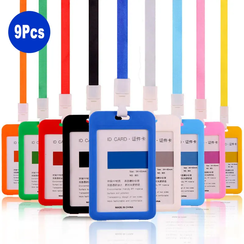 

9Pcs Color Set ID Card Protection Cover Lanyard Badge Holder School Student Company Office Business Exhibit Work Neck Hang Strap