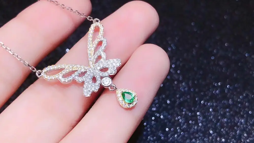 

The Best Gift for Your loved Girl Emerald Pendant Solid S925 Sterling Silver Emerald necklace For Women Colour Gem Stone