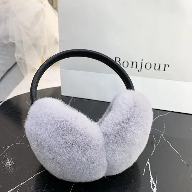 Ladies Russia Winter 100% Real Rex Rabbit Fur Men's  Warm Real Fur Earmuffs Plush Fluffy Ear Warmer Covers Boys Girls Earmuffs