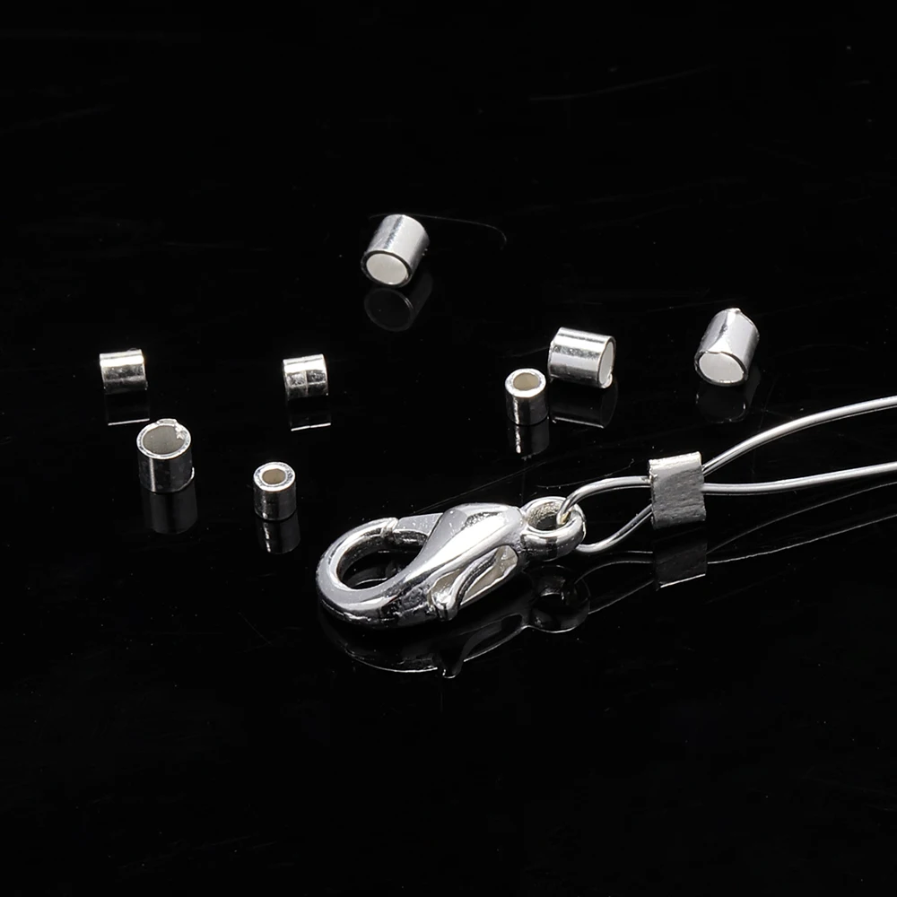 20pcs 925 Sterling Silver Crimp End Beads for DIY Bracelet Jewelry Making