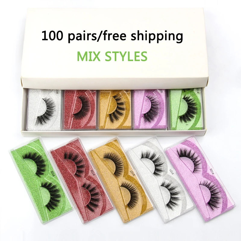 Wholesale Eyelashes 30/40/50/100pcs 3d Mink Lashes Natural Mink Eyelashes colorful card Eyelashes Makeup False Eyelashes In Bulk