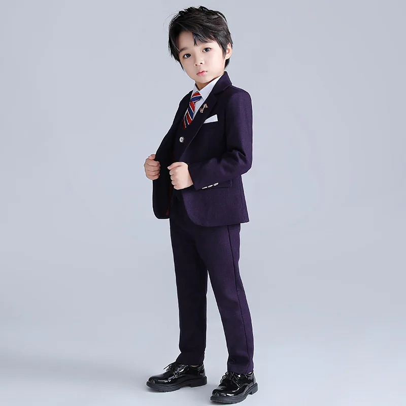 Boys Wedding Suit Kids Formal Jacket Vest Pants Bowtie Tuxedo Photography Set School Children Speech Host Performance Prom Dress