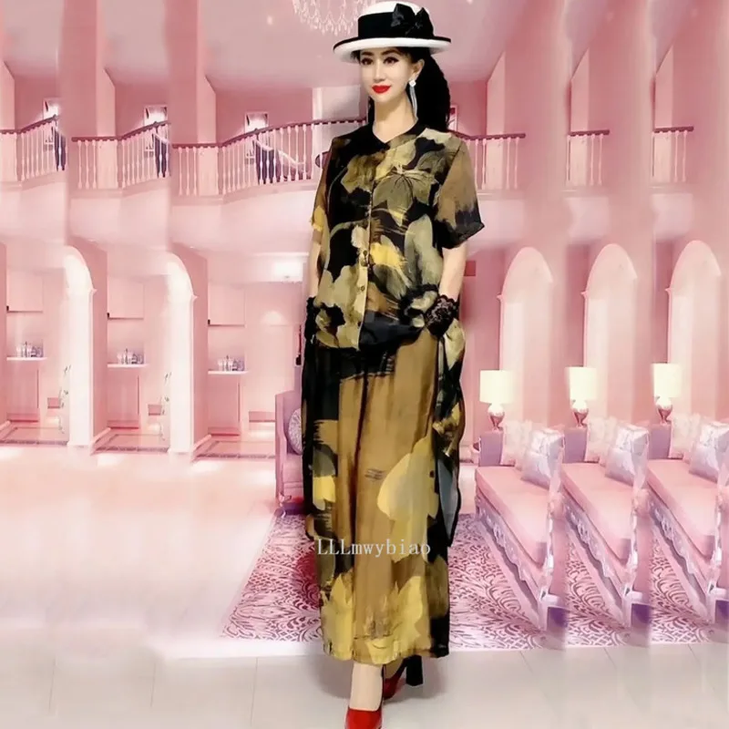 New Two Piece Set Women New Fashion Ladies Printed Long Top Lady Wide-leg Pants Casual Suit 2021 Spring Summer Ensemble Femme