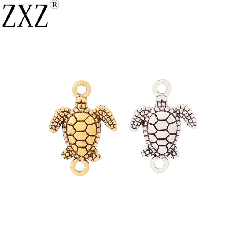 ZXZ 50pcs Tibetan Silver/Gold Turtle Tortoise Connector Charms for Bracelet DIY Jewelry Making Accessories