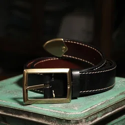 High Quality Natural Thick Cowhide Leather Retro Casual Brass Buckle Head With Brass belt tail Men's Belt Designer Jeans Belt