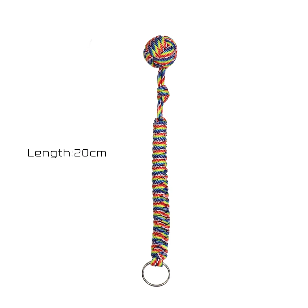 YOUGLE DIY 20cm Paracord Parachute Lanyard Cord Rope Monkey Fist Knot Keychain Key Ring With Metal Ball