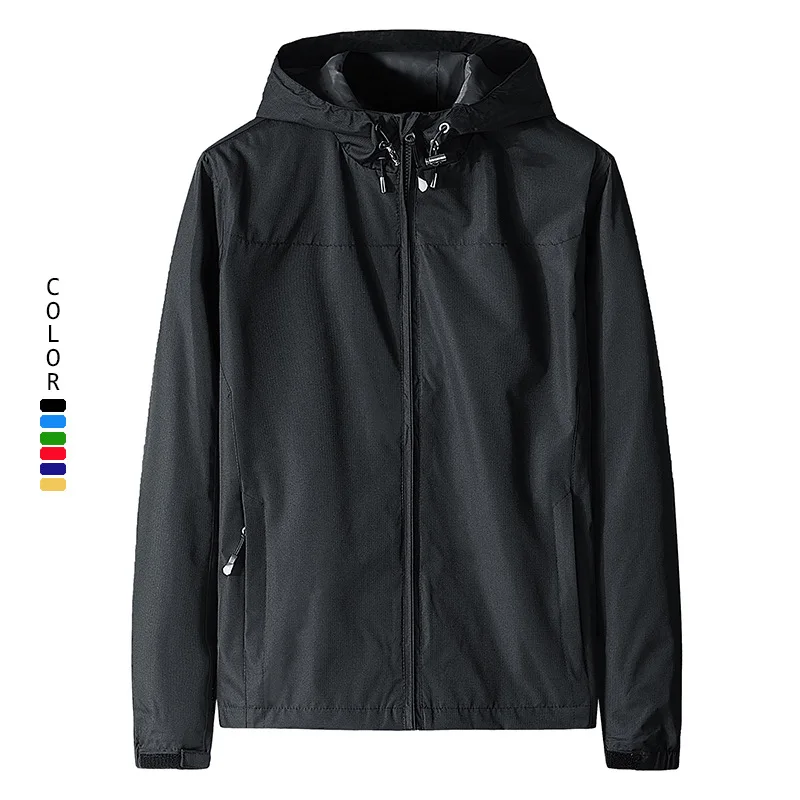 

Men Spring Autumn Zipper Jacket Waterproof Windpbreaker For Male Plus Size Hooded Coat Casual Solid Outwear